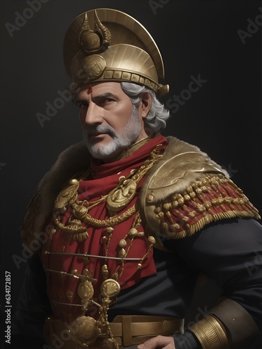 Portrait of an ancient Roman general with an imposing and charismatic appearance