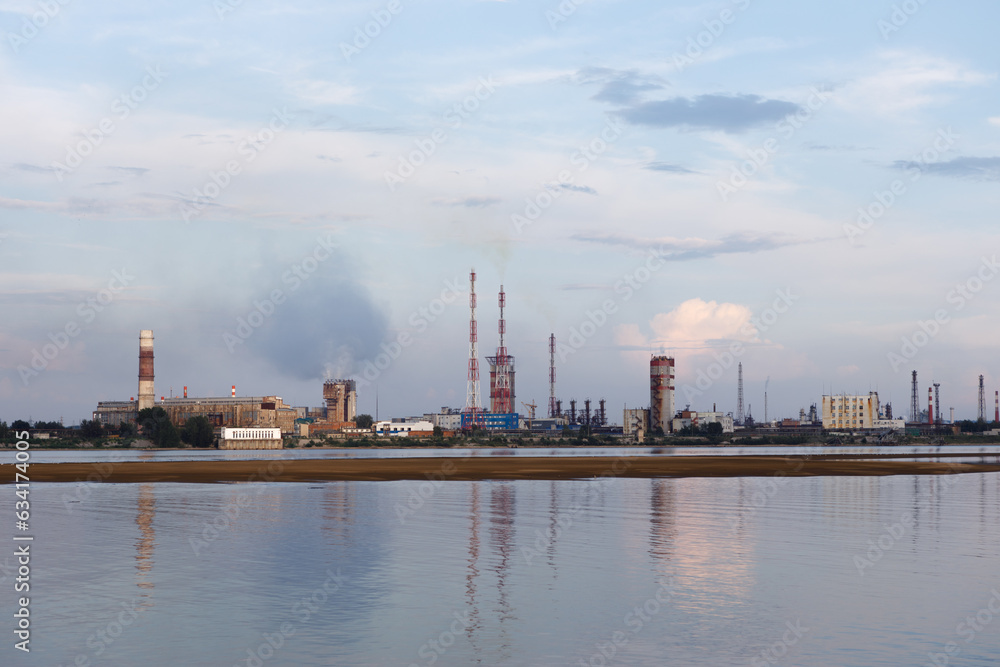 big concern for chemistry and plastics industry. View to load cranes and refinery big concern for chemistry and plastics industry. View to load cranes and refinery