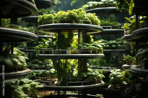vertical farm with green plants, new technology