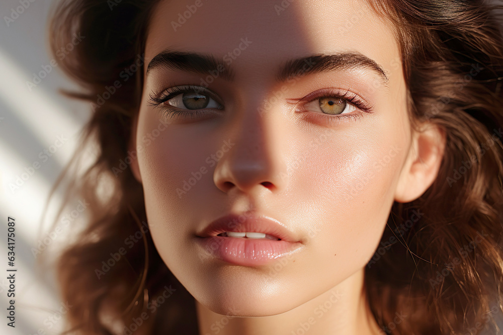 Close-up portrait of a young woman exuding beauty and confidence. Focus on face, captivating eyes draw attention to features. Studio setting, perfect complexion add allure. Close-up portrait of a young woman exuding beauty and confidence. Focus on face, captivating eyes draw attention to features. Studio setting, perfect complexion add allure.