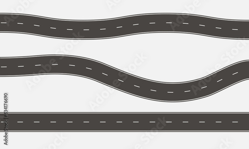 Road map. Path Destination Location Area. High way, Straight road, turn and zigzag. Vector