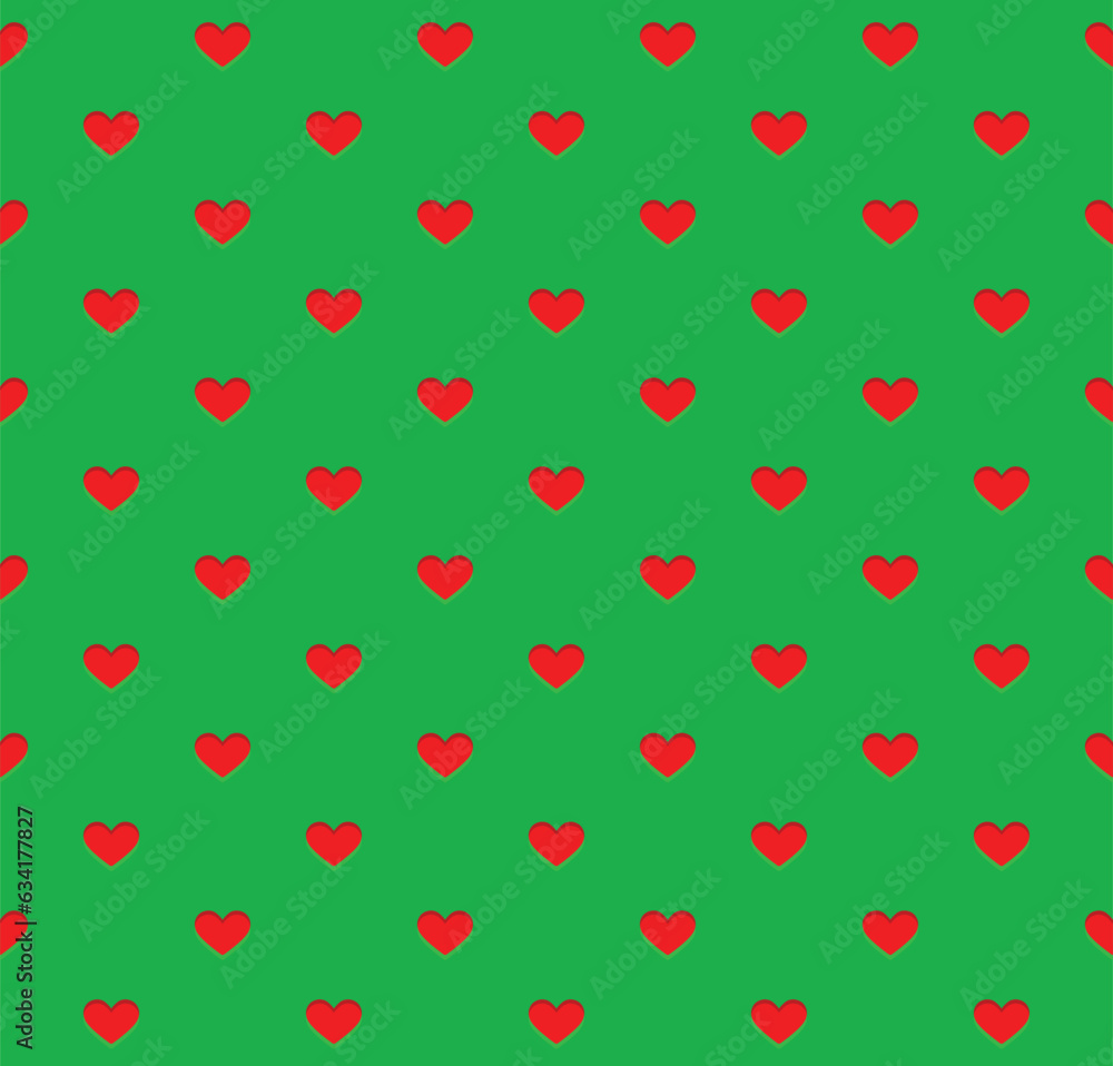 Seamless pattern mini hole red heart on green background, Christmas Theme Seamless pattern mini hole red heart on green background, Christmas Theme