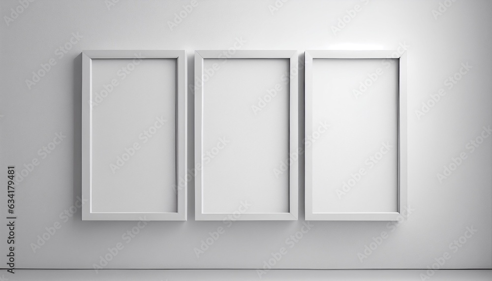 three white frames on a white wall three white frames on a white wall