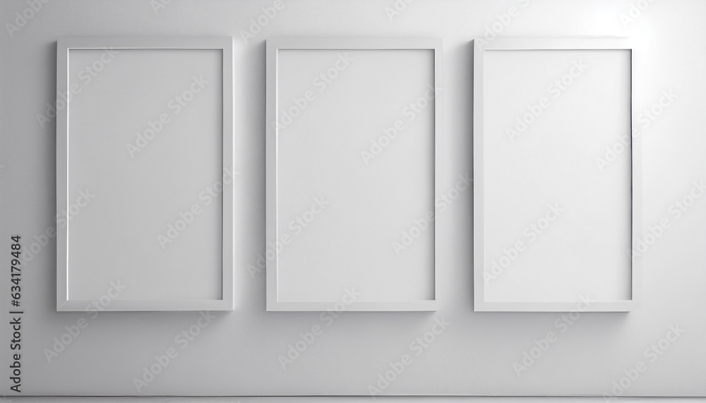 three white frames on a white wall three white frames on a white wall
