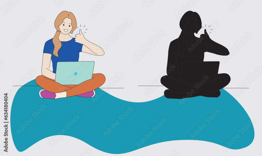 on line working of a woman sitting with laptop computer on white background on line working of a woman sitting with laptop computer on white background