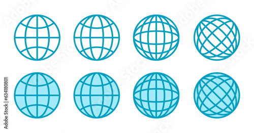 Vector set icons of globe in flat style. Vector world icon in retro style.