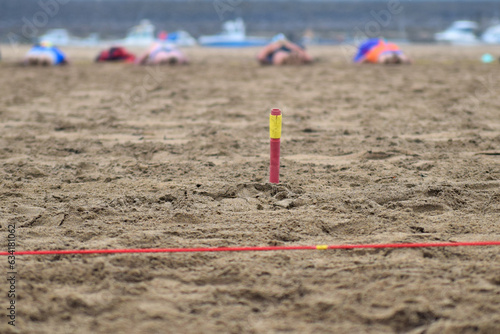 Flags event at surf lifesaving competition in Cornwall, UK