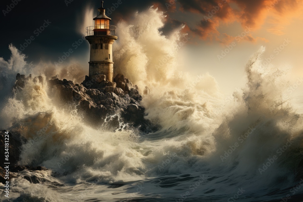 Into the Maelstrom: An Individual Braving the Roaring Ocean Storms and Towering Waves, Personifying the Enigmatic Magnetism and Challenges of Nature's Ferocity Generative AI