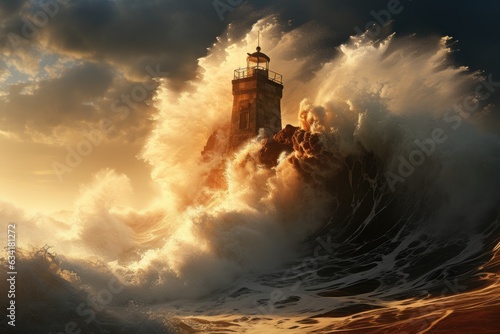 Ocean's Embrace: Capturing an Individual Confronting Mighty Ocean Storms and Towering Waves, Symbolizing the Captivating Pull and Formidable Tests of Nature's Wrath Generative AI