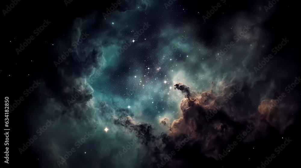 Fototapeta premium Deep space, smoke, stars and galaxies. On a dark background.. Generative AI technology.