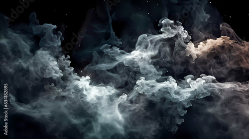 Deep space, smoke, stars and galaxies. On a dark background.. Generative AI technology. © Grycaj