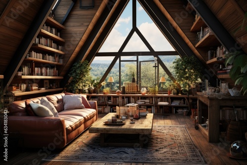 Modern Comfort in the Attic  Cozy Conversion with Wooden Beams and Contemporary Furniture. Generative AI