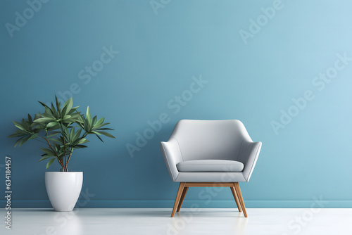 Modern Living Room Interior Design With Chair And Plant, Empty Room Mockup With Free Space © Pixivir