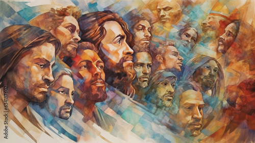Jesus and Disciples. Modern art, generative ai