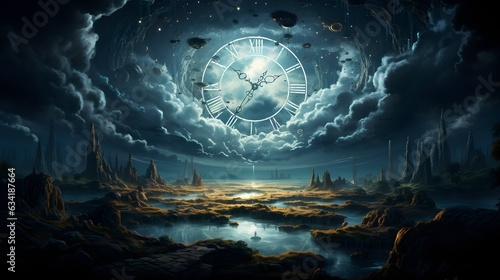 Fantasy landscape mystic clock night