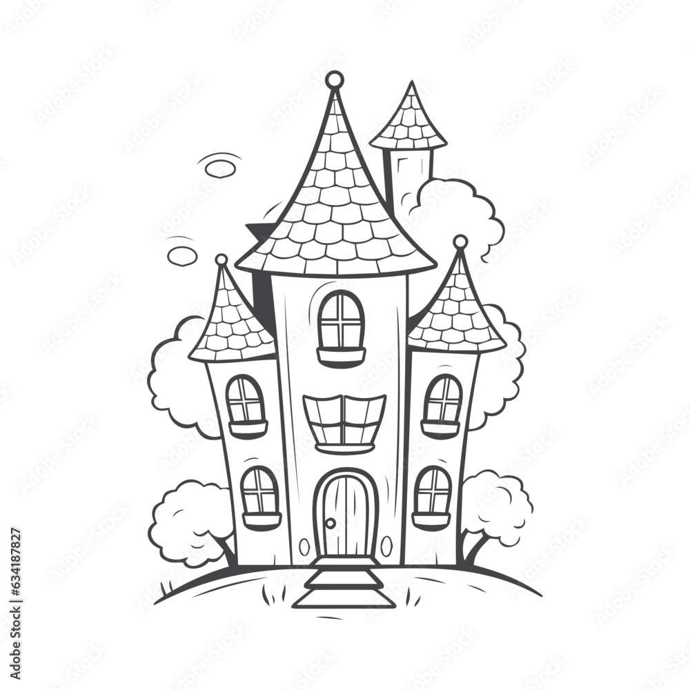 castle house  for coloring book illustration