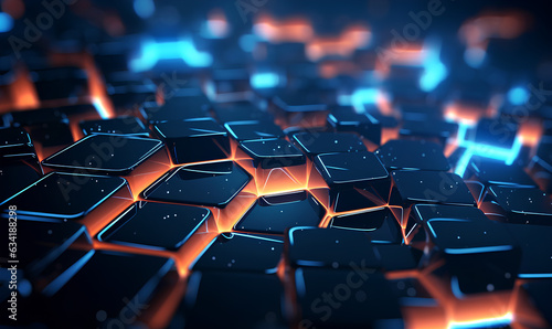 3D rendering of abstract technology concept  Futuristic cyberspace background  Abstract 3d background  Neon cubes  Futuristic technology style  Generative AI