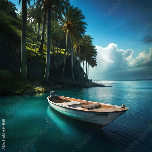 Uma ilha com um barco abandonado  photo