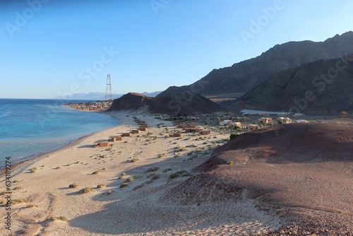 Huts and chalets in a beautiful resort on the red sea in Ras Shitan in Sinai photo