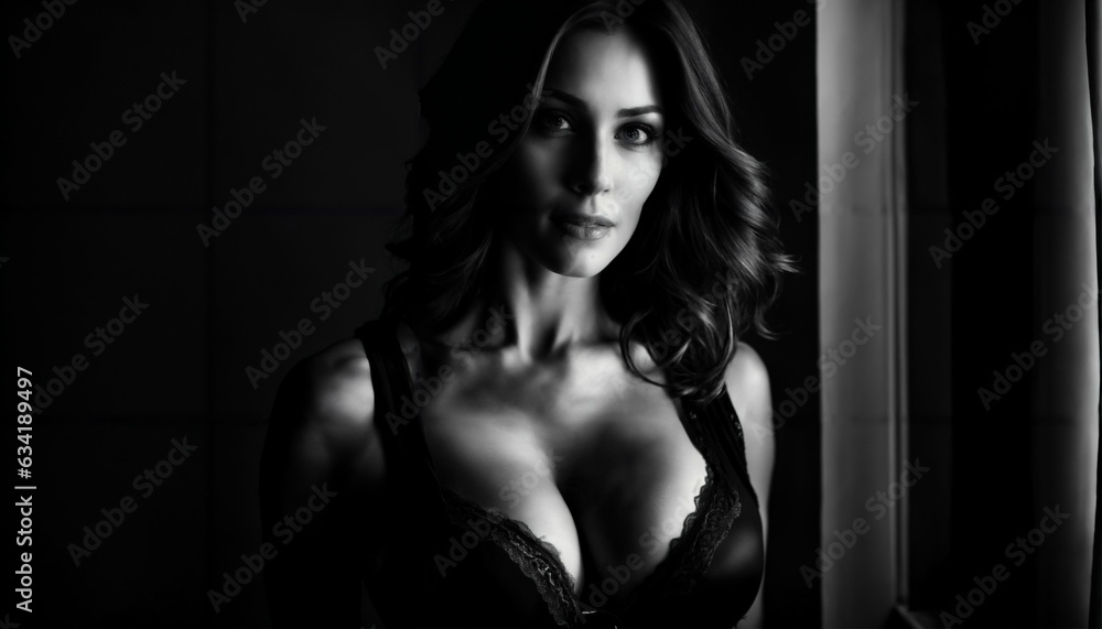 Black and white portrait of a woman in sexy lingerie, sensual sexy concept - obrazy, fototapety, plakaty 