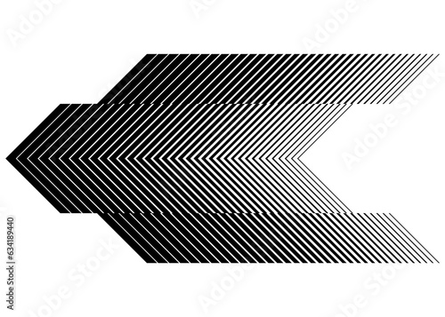 Black vector arrow from thin lines on a white background. for a sticker on a vehicle, car, bus, SUV, toys, a pattern on sportswear, web design, interior design, printing, video. Modern pattern. Abstra