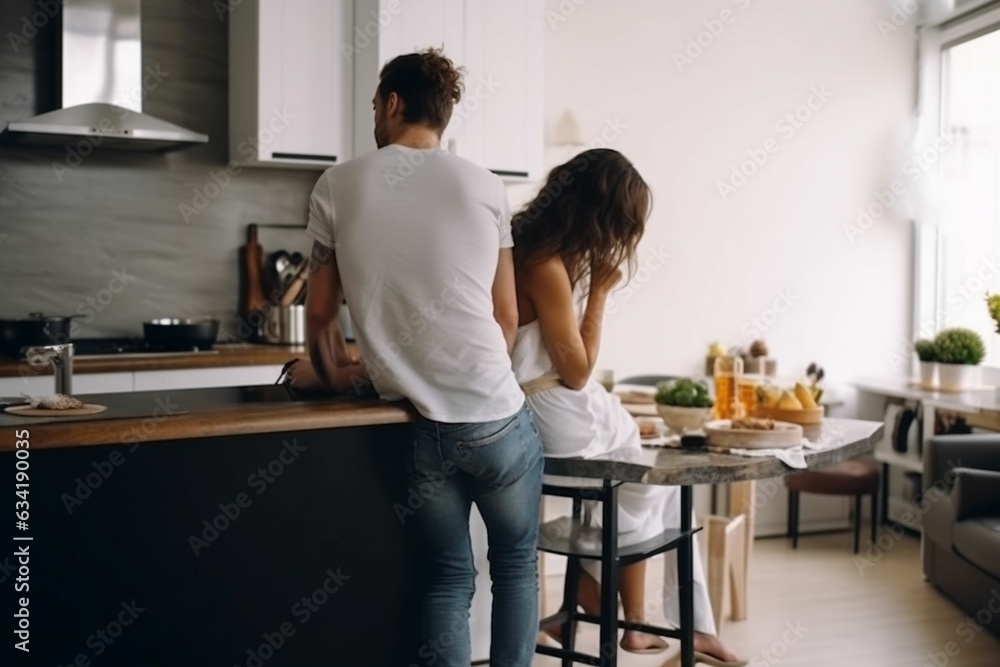 Beautiful young couple preparing a healthy meal together while spending free time at home. Secret ingredient is love. Beautiful young couple preparing a healthy meal together while spending free time at home. Secret ingredient is love.