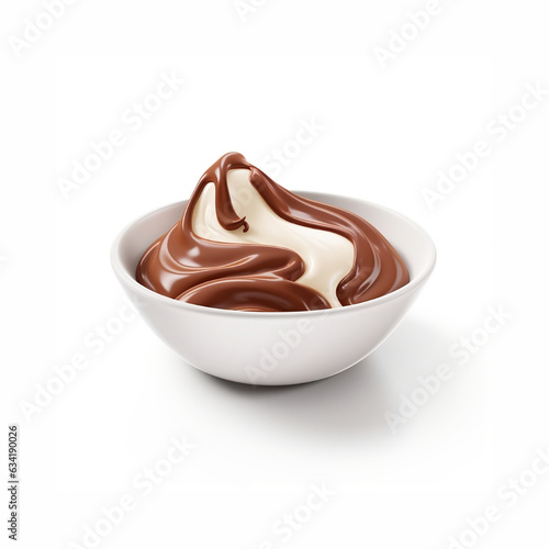 Melted cream with chocolate in a bowl on white background © Dijay