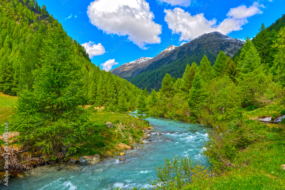 Der Inn-Nebenfluss Susasca in der Nähe vom Flüelapass, Kanton Graubünden (Schweiz)