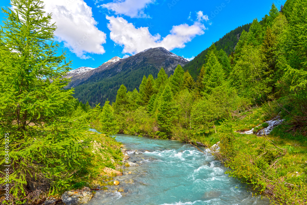 Der Inn-Nebenfluss Susasca in der Nähe vom Flüelapass, Kanton Graubünden (Schweiz)