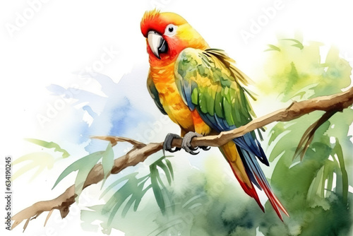 Watercolor portrait of a parrot. Animal illustration. Generative AI.