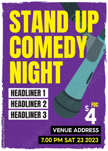 Stand Up Show or comedy night, Set Vector., microphone or Open Mic, flyer, gigs, poster, pamphlet,