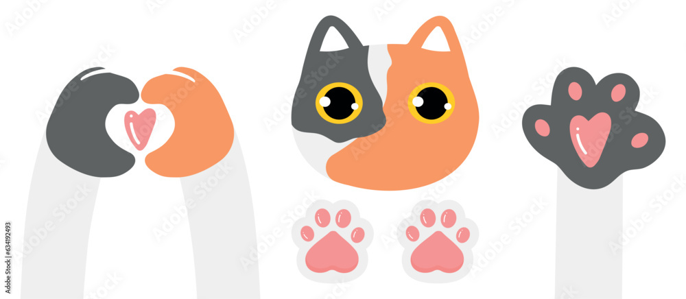 Fototapeta premium Cute and funny cartoon cat set doodle.