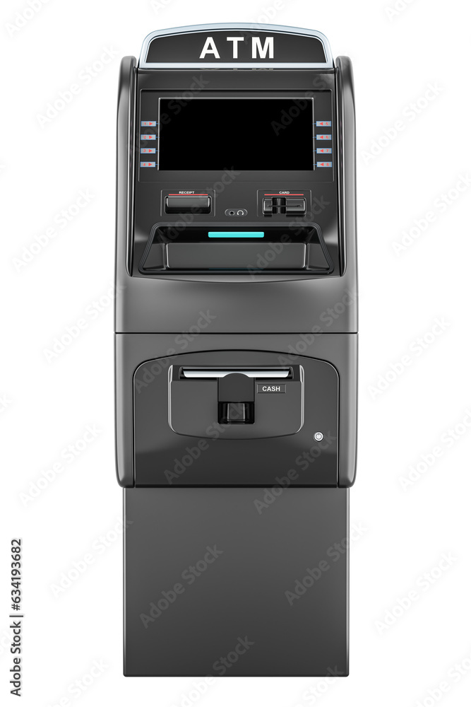 ATM automated teller machine. 3D rendering isolated on transparent background ATM automated teller machine. 3D rendering isolated on transparent background