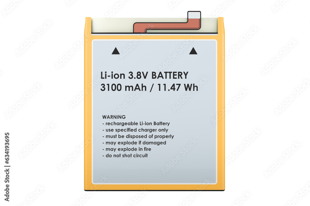 Lithium Ion Cell Phone Battery, 3D rendering isolated on transparent ...