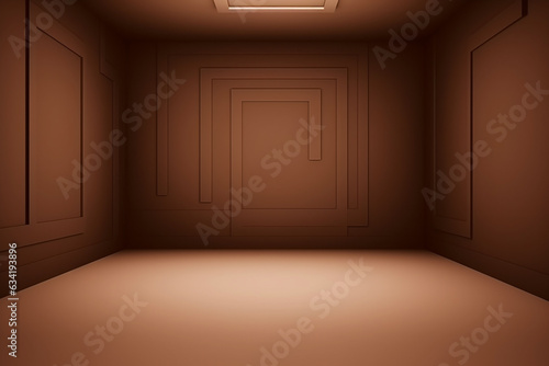 Empty square spacious studio in chocolate colors. Generative AI