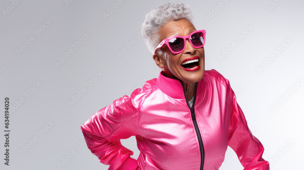 Stylish grandmother in a tracksuit. Healthy lifestyle in old age Stylish grandmother in a tracksuit. Healthy lifestyle in old age