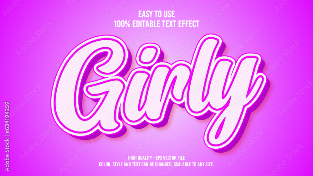 Girly Pink colors Modern editable text effect vibrant color. 3D Text effect style template. Editable fonts vector files