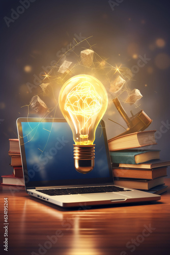 E-learning graduate certificate program concept. lightbulb graduation hat, and education . Internet education course degree, Idea of learning online class.Webinar Online Courses. High quality photo