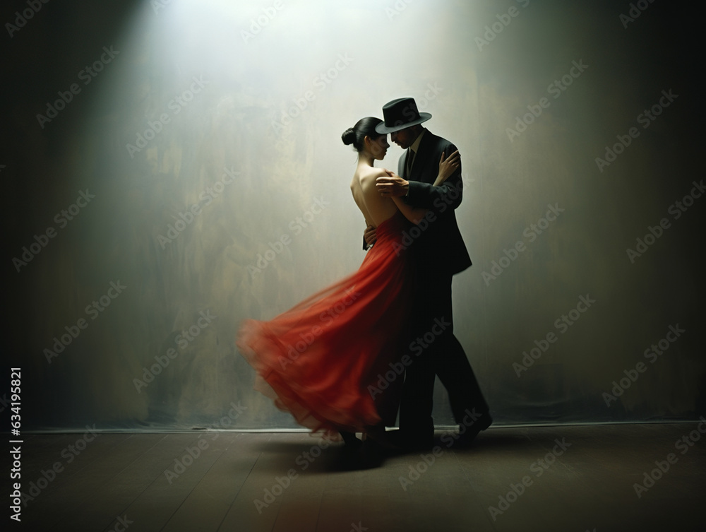 Passionate woman and man dancing tango - obrazy, fototapety, plakaty 