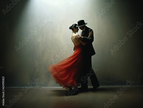 Passionate woman and man dancing tango photo