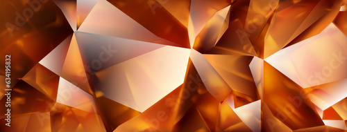 Abstract crystal background in orange colors with highlights on the facets and refracting of light