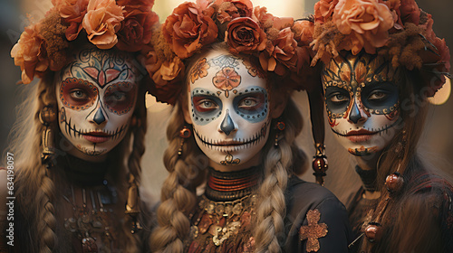 teenagers prepared for the day of the dead. Generative AI photo