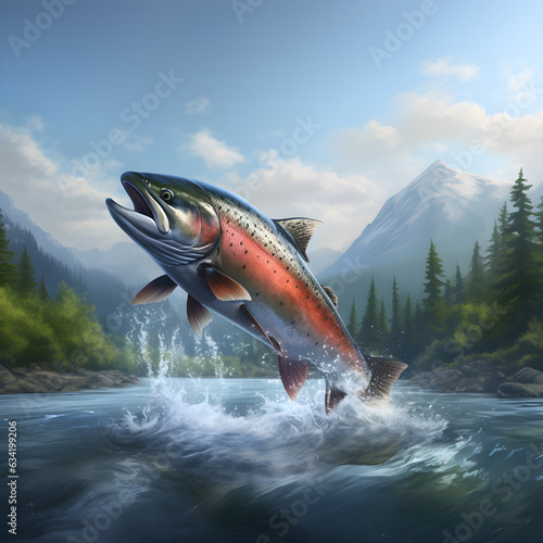 Majestic Salmon Spawning in a Beautiful River