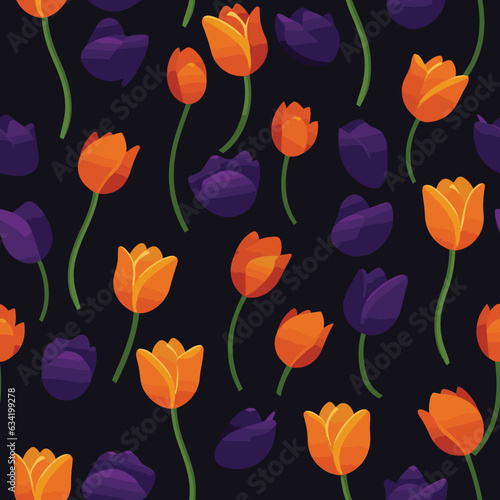 Seamless Colorful Tulip Pattern.  Seamless pattern of tulips in colorful style. Add color to your digital project with our pattern 