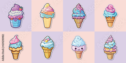 vanilla ice cream sticker cool colors kawaii clip art illustration collection