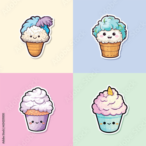 coconut ice cream sticker cool colors kawaii clip art illustration collection