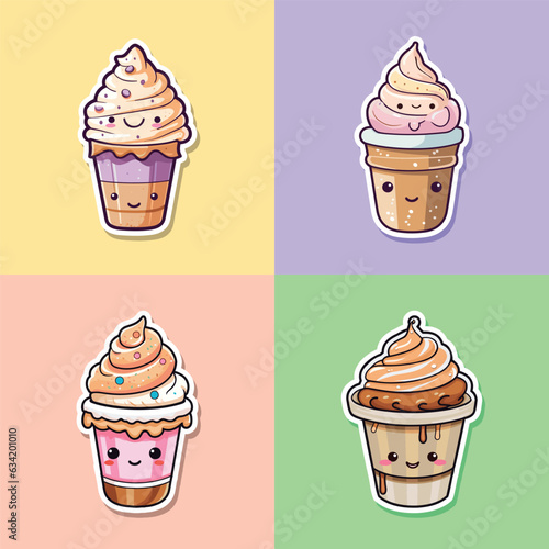 coffee ice cream sticker cool colors kawaii clip art illustration collection