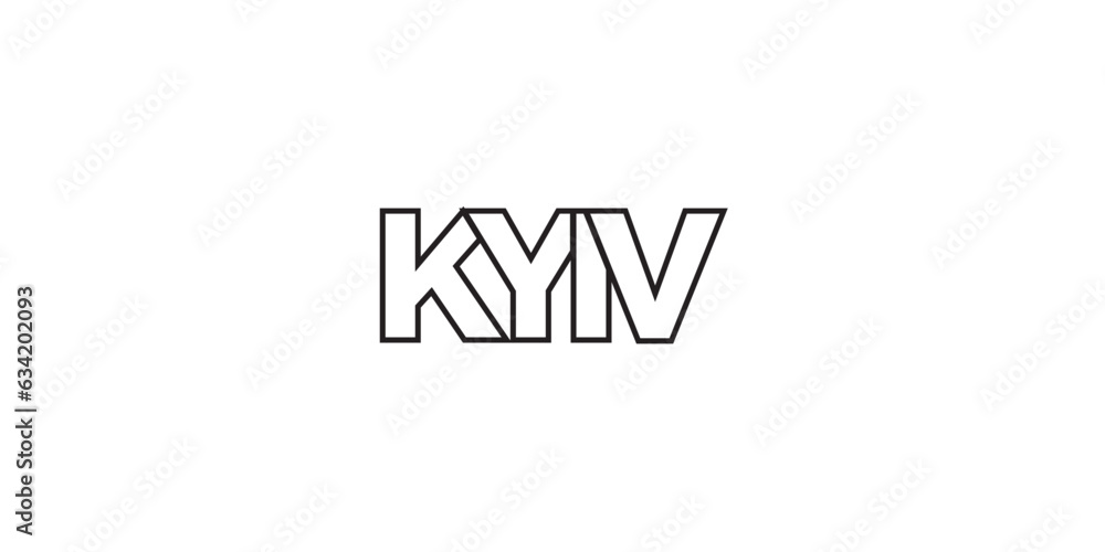 Kyiv in the Ukraine emblem. The design features a geometric style, vector illustration with bold typography in a modern font. The graphic slogan lettering. Kyiv in the Ukraine emblem. The design features a geometric style, vector illustration with bold typography in a modern font. The graphic slogan lettering.