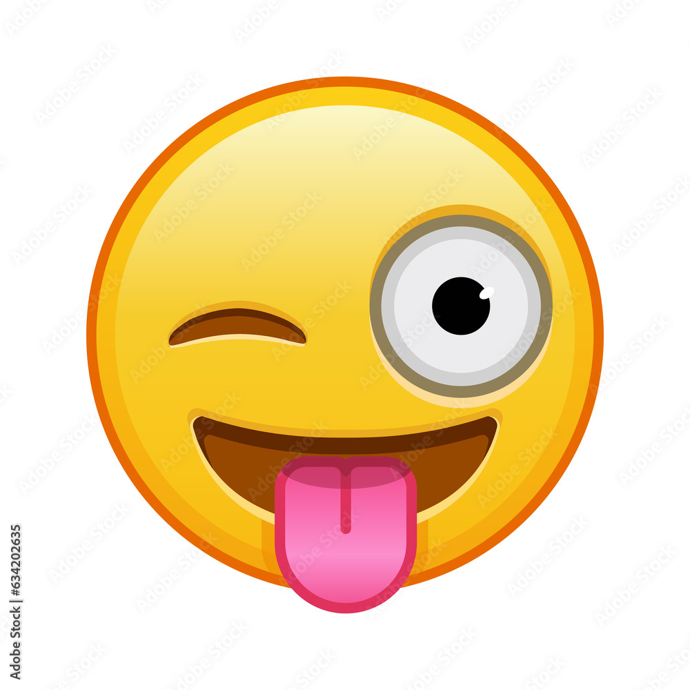 Fototapeta premium Face with tongue hanging out and winking eye Large size of yellow emoji smile