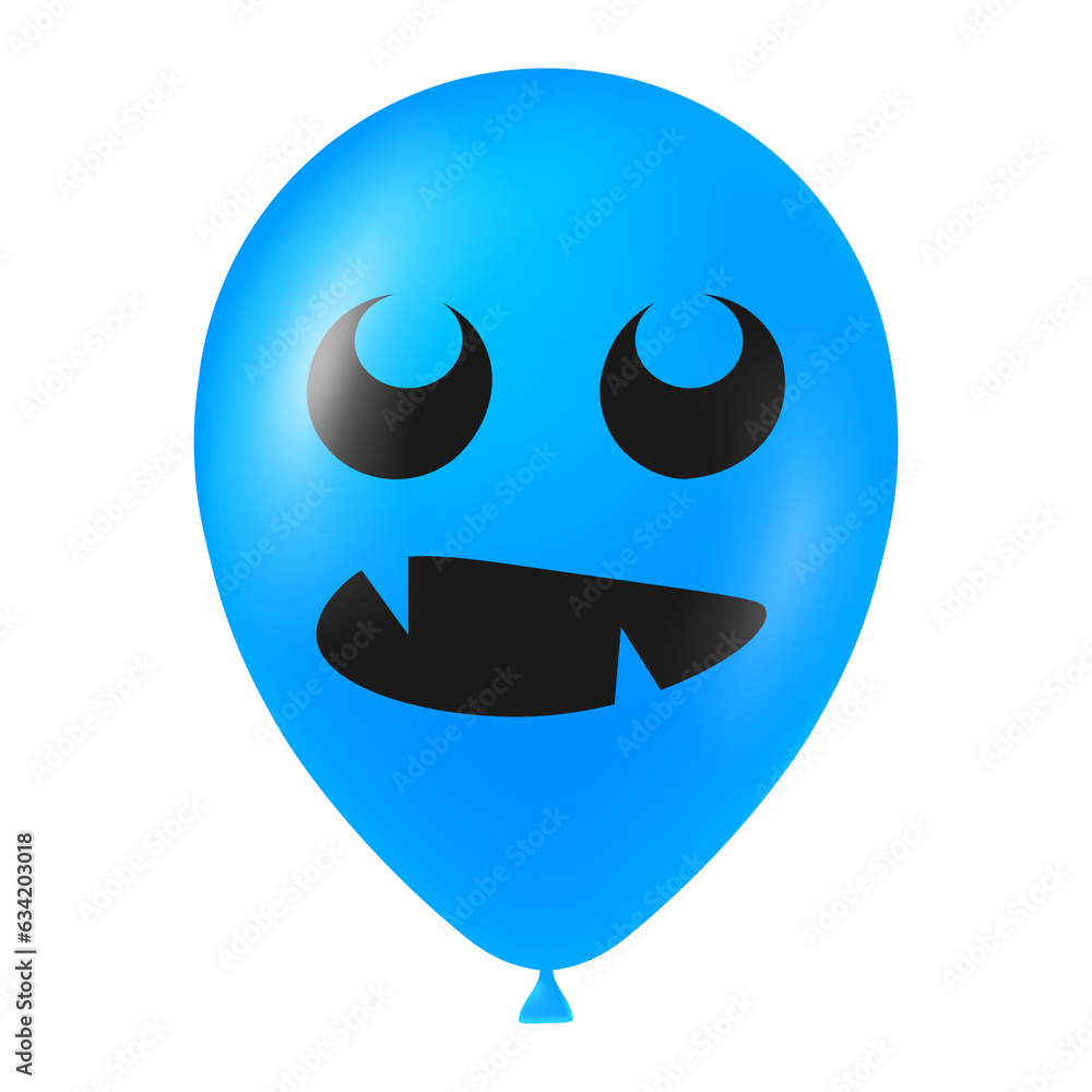 Fototapeta premium Halloween blue balloon illustration with scary and funny face
